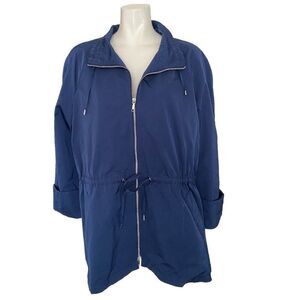 Lafayette 148 XL Windbreaker Light Jacket Full Zip Navy Dark Blue Drawstring